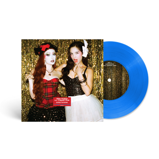 the album cover for Olivia Rodrigo / Chappell Roan - expectations [LA behavior Blue Translucent 7" Single]