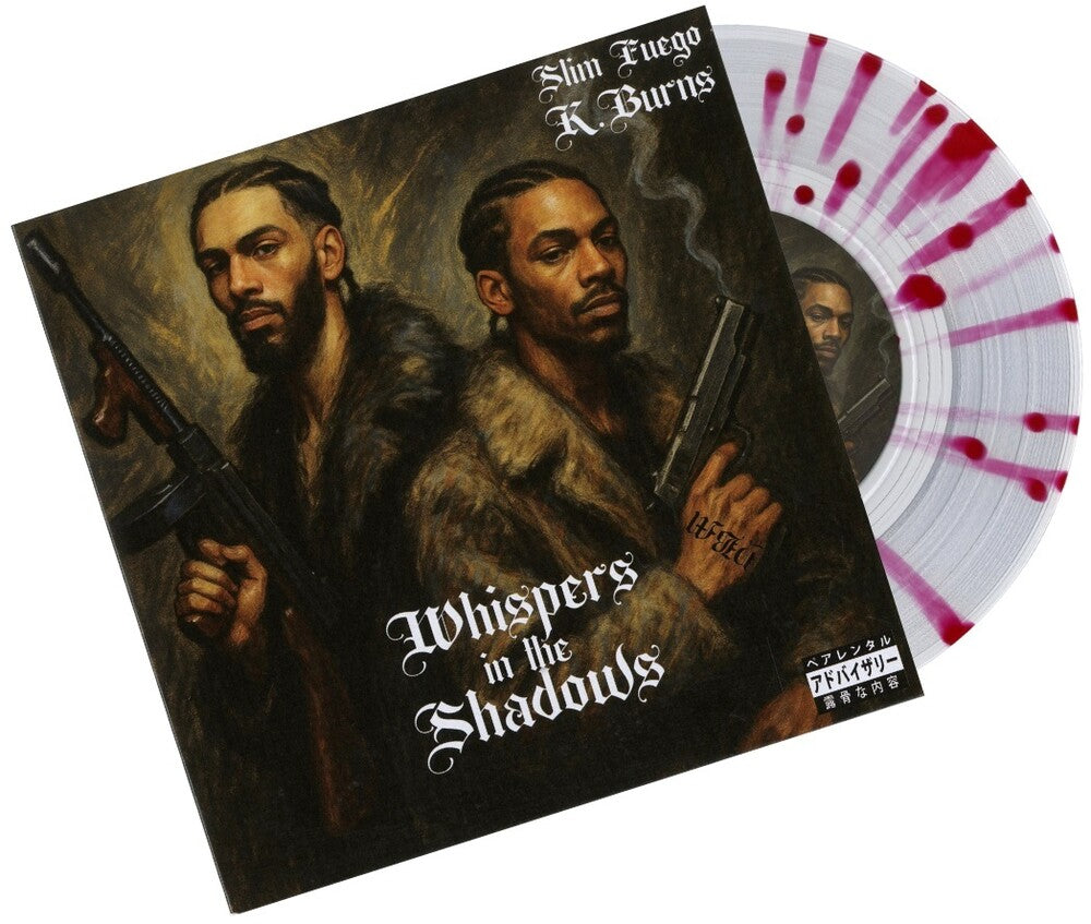 the album cover for Slim Fuego / K Burns - Whispers In The Shadows [Clear Vinyl] (Ep) (Red) (Spla)