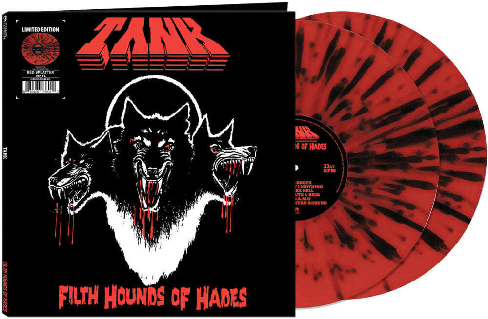 the album cover for Tank - Filth Hounds of Hades - Deluxe Edition [Red/Black Splatter]